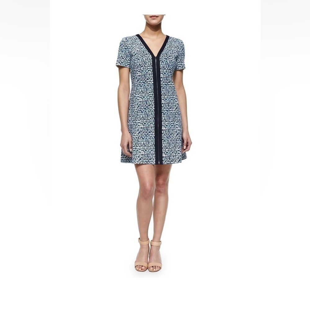 EUC Tory Burch Womens Geometric Print ZIP Front Ponte Dress Blue Size Xsmall - Picture 1 of 13